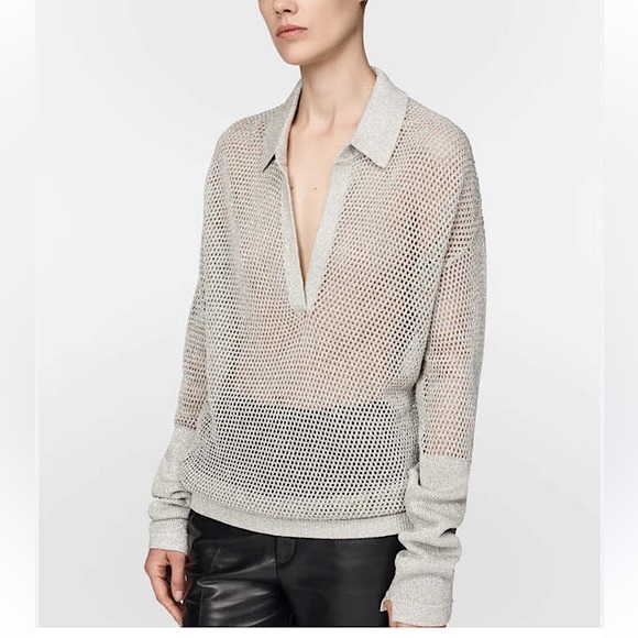 Maria McManus mesh shimmer polo sweater,New Products : American Fashion Style Bags On Sale